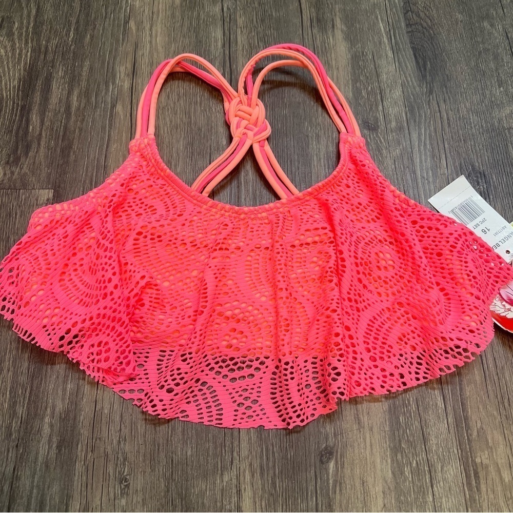 NWT Angel Beach Pink Crop Top Bathing Suit Top Juniors Size 16